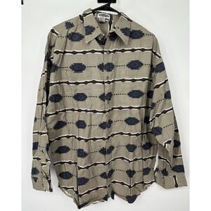 VINTAGE MOTTO REDDOT BUTTON UP SHIRT ( MENS LARGE ) CANVAS SOUTHWESTERN PRINT
